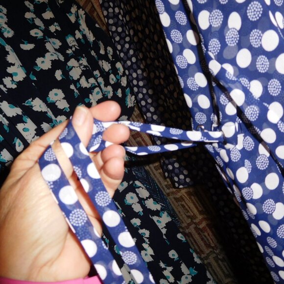 NWT 24W ANNE KLEIN FIT FLARE Eclipse/white Print Tie-waist Drawstring Midi Dress - Picture 9 of 11